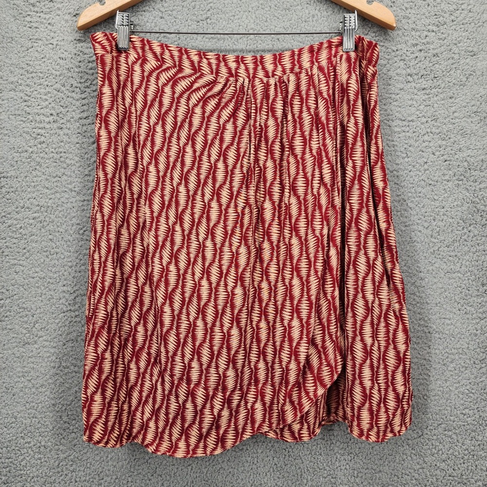 Maeve Anthropologie Womens Large Red Geometric Wave Viscose Mini Skirt‎